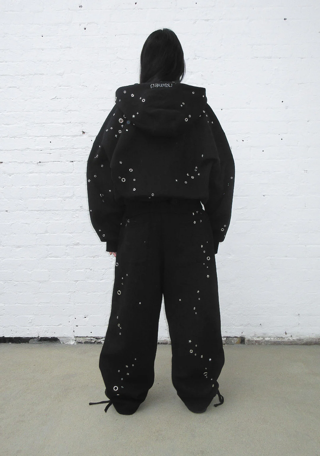GLITCH EYELET ZIP HOODIE BLACK - Image 4