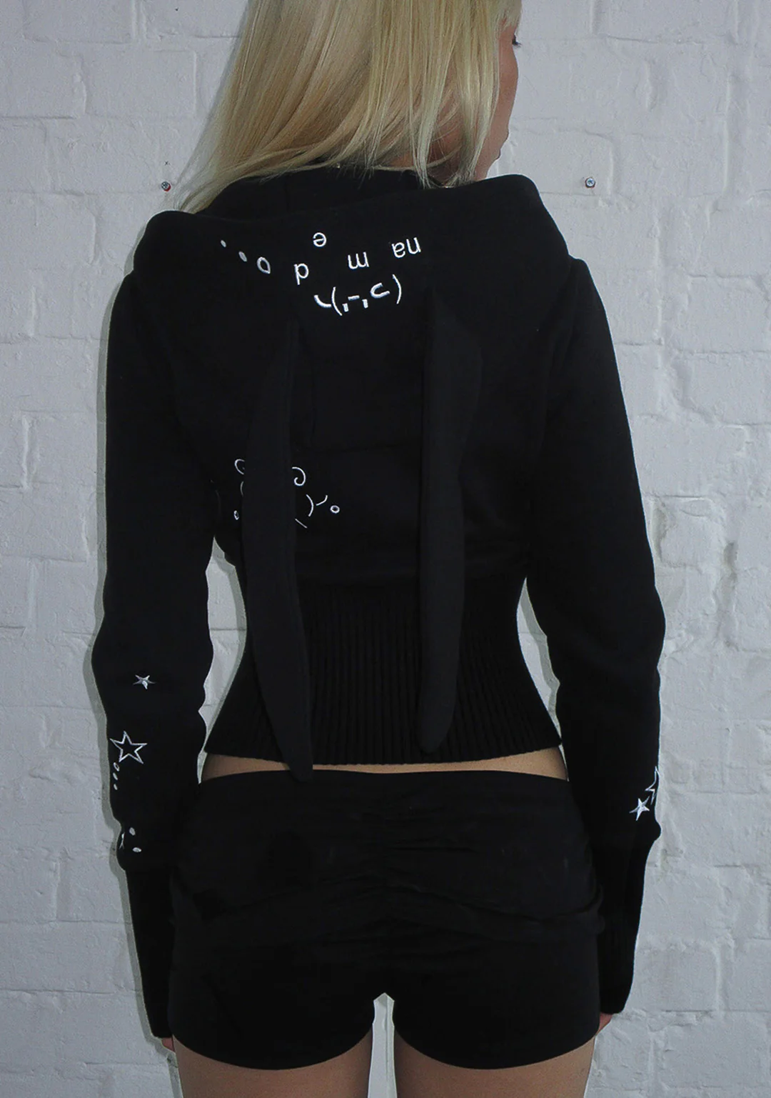 MALFUNCTION BUNNY FITTED HOODIE BLACK (DETACHABLE EARS) - Image 4