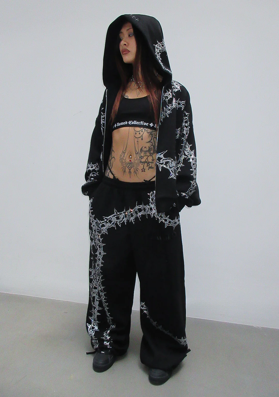 OMEN RHINESTONE ZIP HOODIE BLACK - Image 3