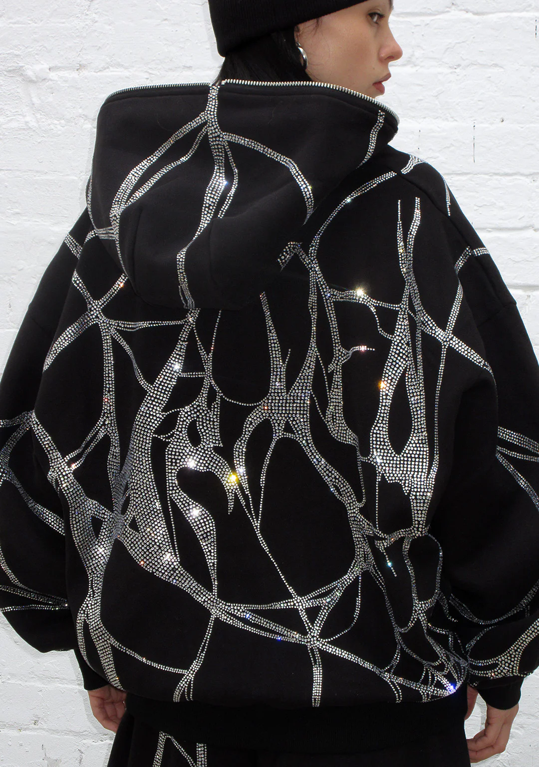 POISON RHINESTONE ZIP HOODIE BLACK - Image 5
