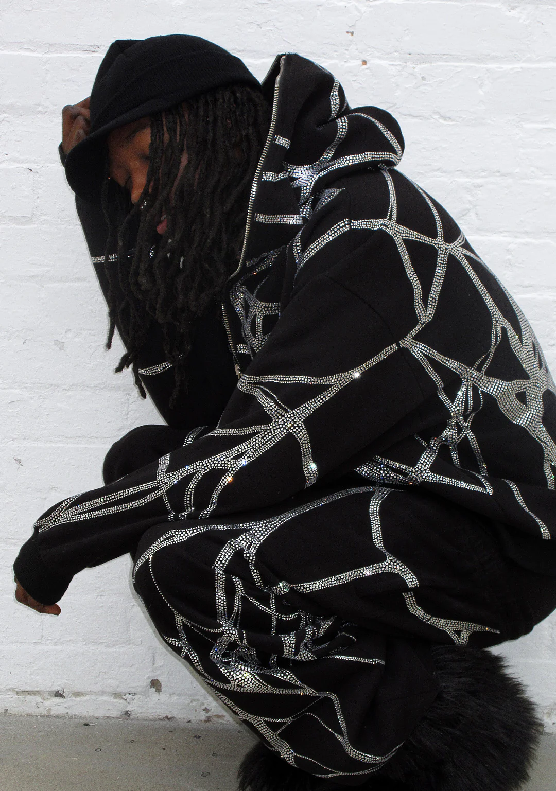 POISON RHINESTONE ZIP HOODIE BLACK - Image 6