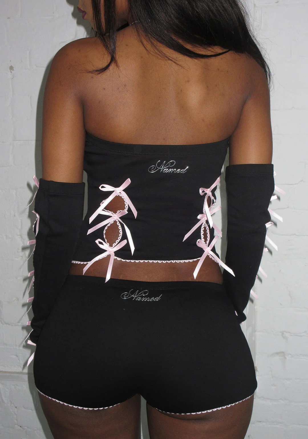 PRINC355 RIBBON THREE PIECE TUBE TOP SET BLACK (DETACHABLE SLEEVES) - Image 3
